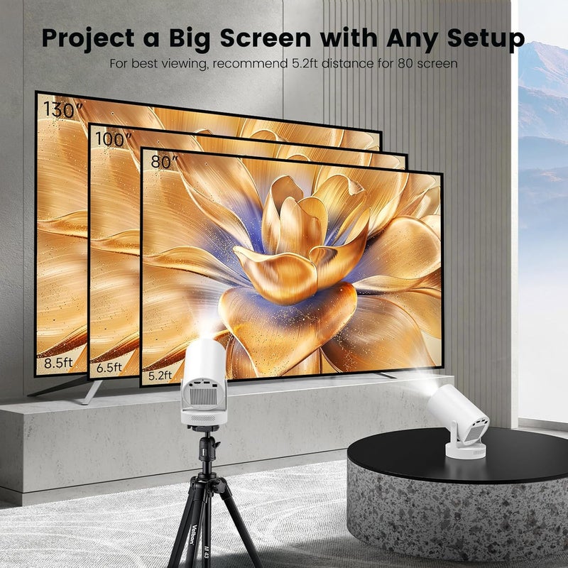 Chicdaze Mini Projector with WiFi and Bluetooth, Smart Portable Projector with 4K Support, 5w Sound Base Speaker, 260 ANSI, 210° Rotation, Auto Keystone Correction for Home Bedroom Outdoor, HY300 Plus - Image 4